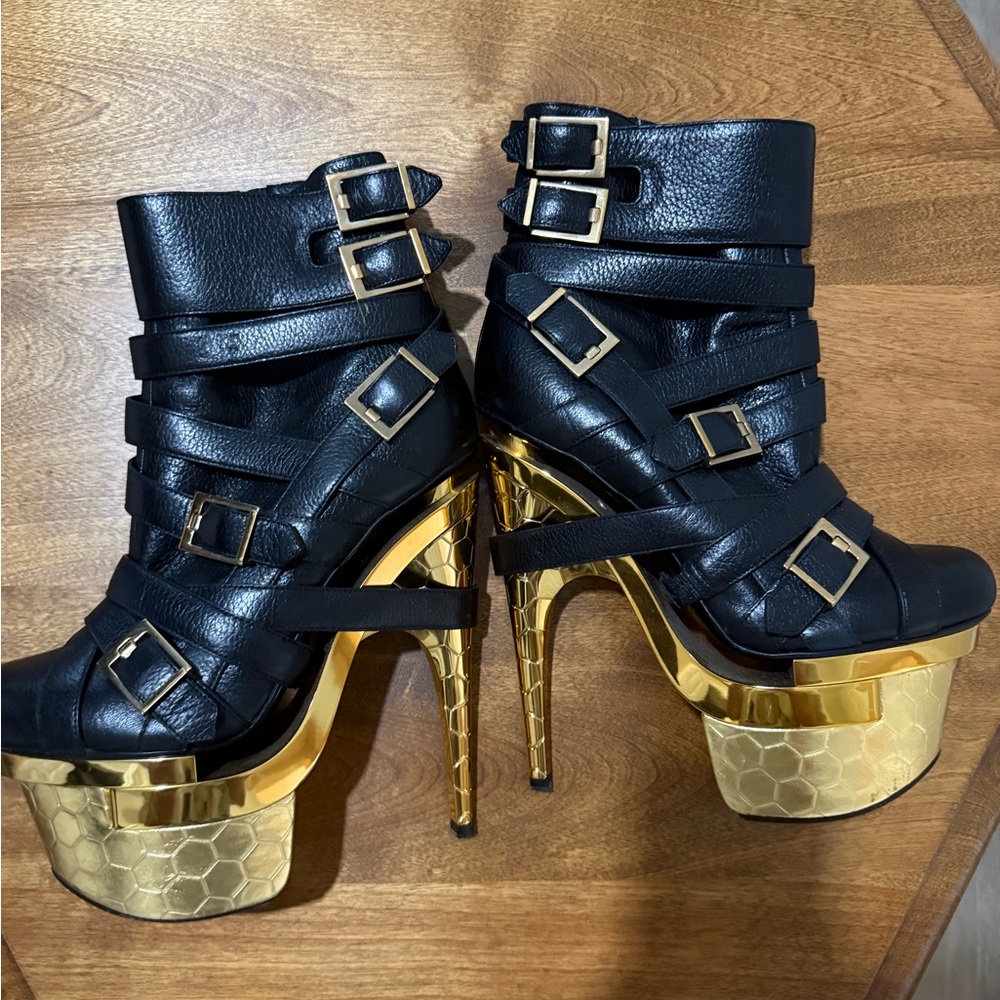 Versace Black and Gold Platform Boots
